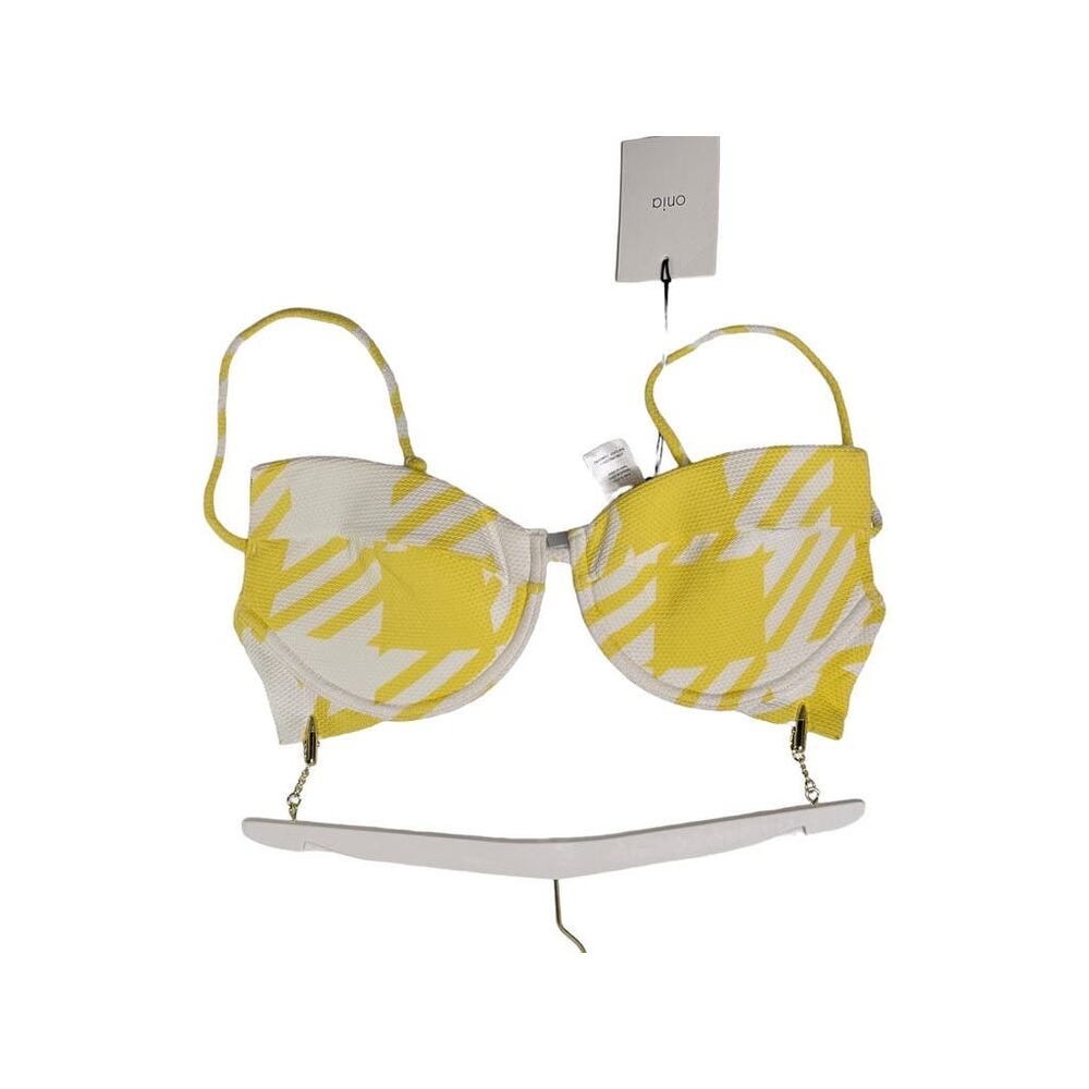 Onia Yellow Honey Houndstooth Johanna Bikini Bra Top Women's Large New $95